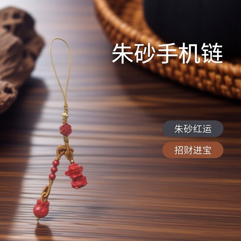 高含量朱砂红砂财神手机链时尚又百搭的手机链 福字锁钥匙扣