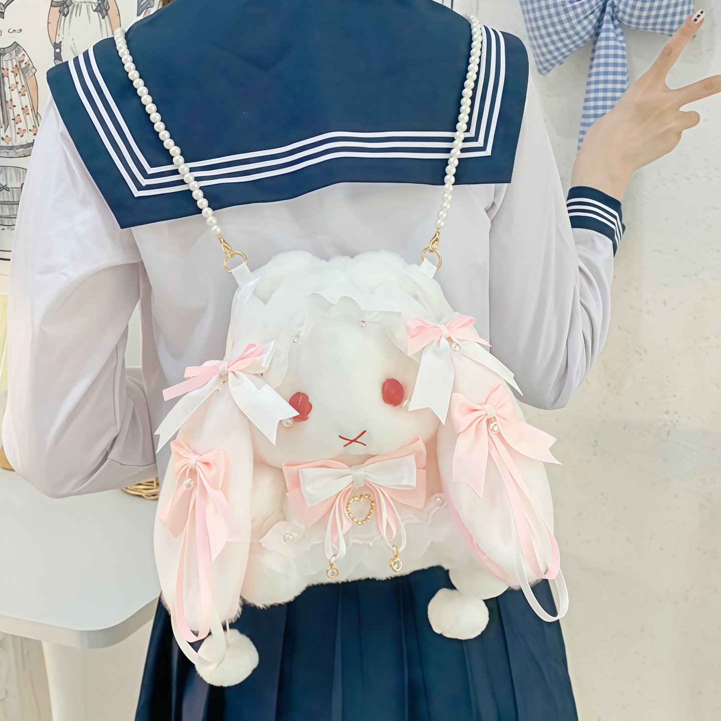 可爱洛丽塔兔子玩偶双肩包女2025新款小众设计感大容量学生毛绒包