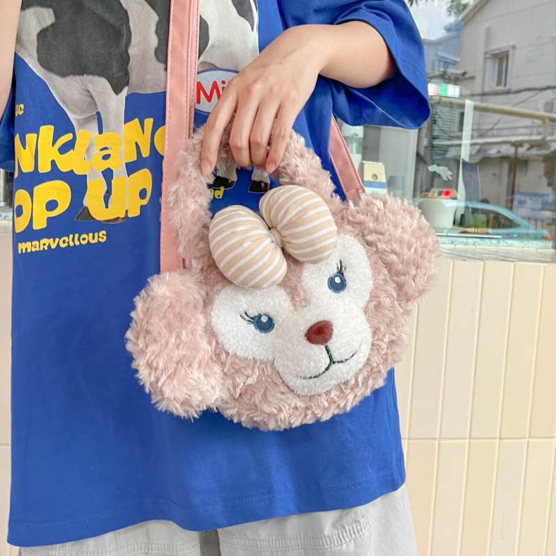 达菲熊雪莉玫大脸包毛绒包包女百搭卡通小熊手提单肩斜挎包三合一