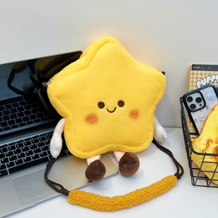 可爱卡通星星人手机包毛绒斜挎包男女通用时尚百搭黄色单肩小背包