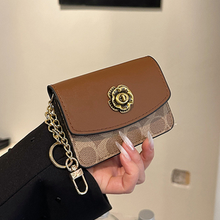 高档精致搭扣硬币钥匙包印花网红大牌卡包零钱包迷你小巧 复古经典