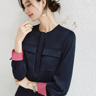 醋酸缎面高级职业气质长袖 口撞色 衬衫 26新款 女 OFFIY 春装 惊艳袖