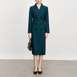 商务西装 长袖 连衣裙秋冬 墨绿气质羊毛职业修身 OFFIY高级羊毛系列