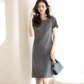 知性优雅 职场精英B入裙子及膝修身 通勤中袖 有帆 连衣裙女夏新款