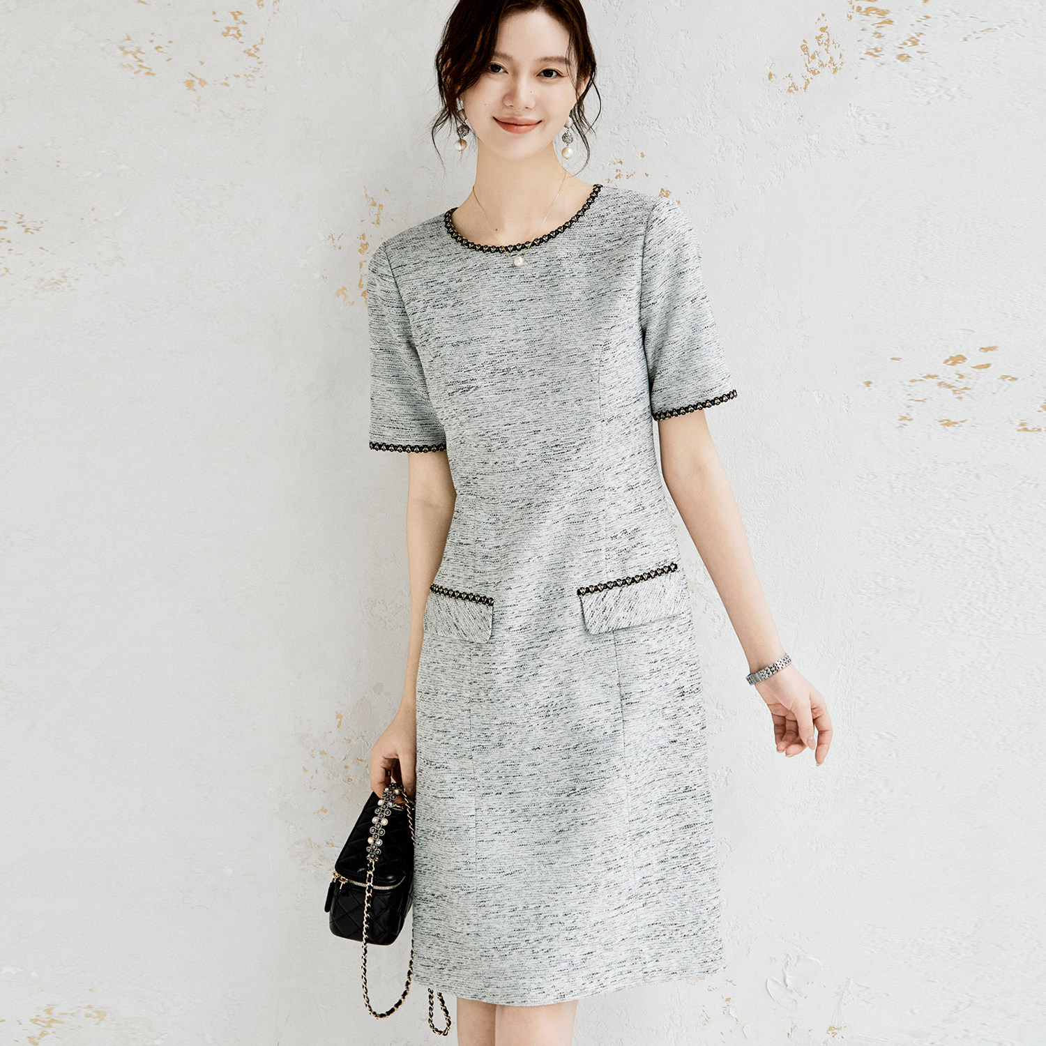 OFFIY-温柔端庄 小香风千金漂亮战袍高级感短袖连衣裙26春夏新款