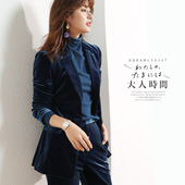 OFFIY日本客供面料复古显瘦职业正装 女气质韩版 丝绒外套西装 套装