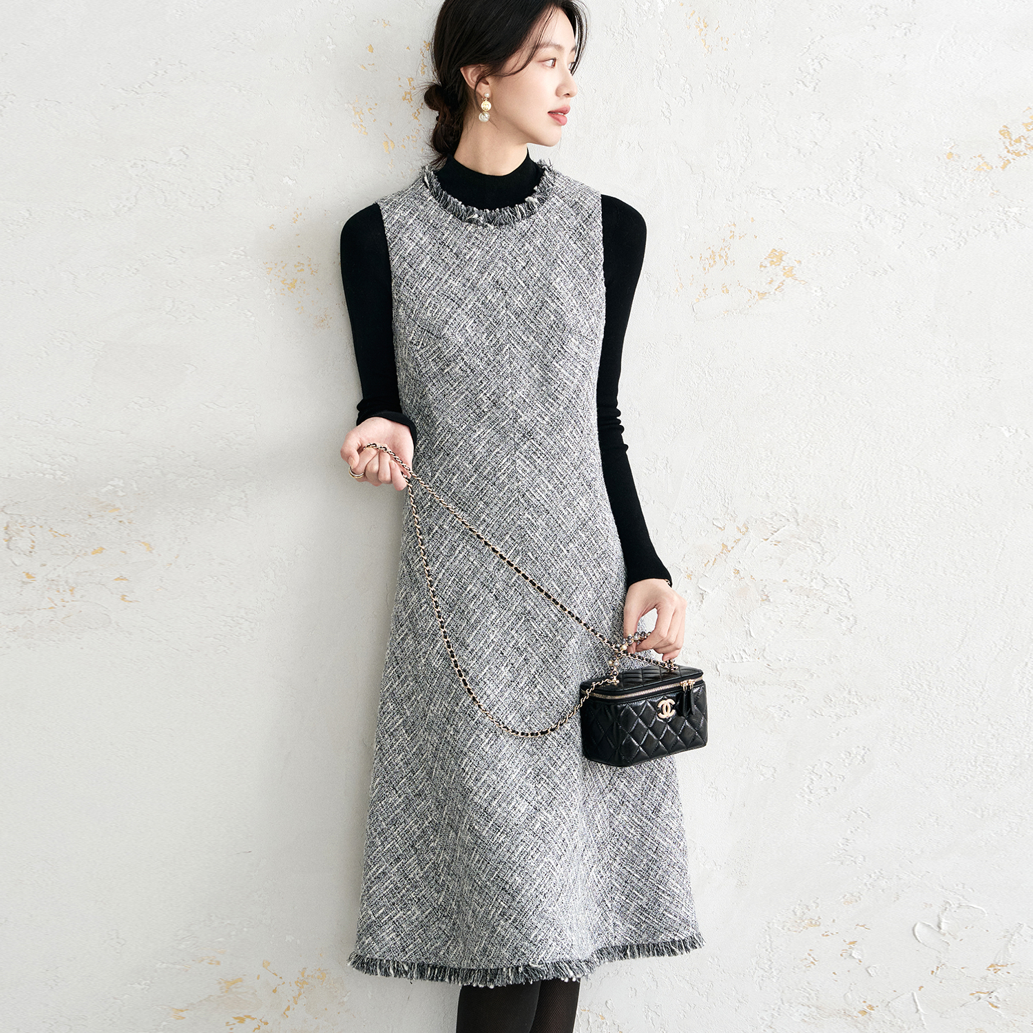 OFFIY秋冬小香风修身气质连衣裙