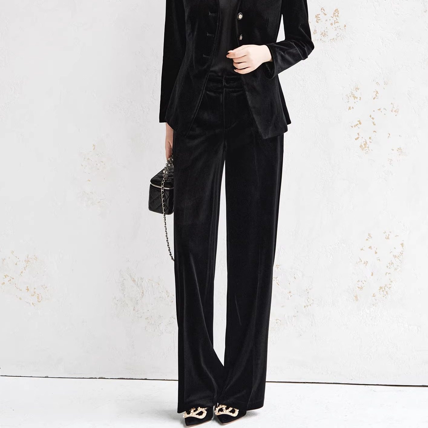 OFFIY-垂顺瘦腿滤镜 高级贵气丝绒黑色直筒好看显瘦西裤女长裤新,女装/女士精品,西装裤/正装裤,淘宝优惠券,粉丝福利购,淘宝优惠卷