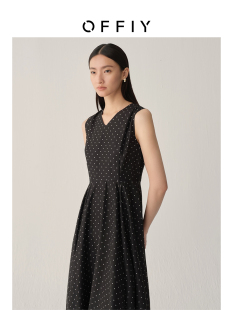复古Miu系黑白小波点 中长款 法式 高腰无袖 连衣裙夏 赫本修身 OFFIY