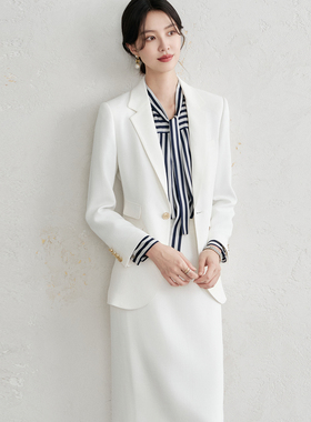 OFFIY-诗诗同款RL平替 知性漂亮白月光职业高级白色西装半裙套装