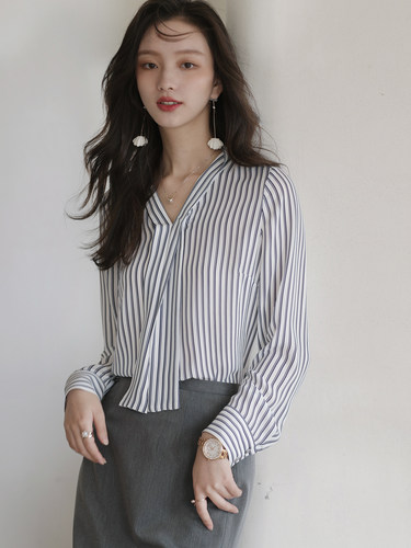 有帆通勤长袖飘带衬衫上衣
