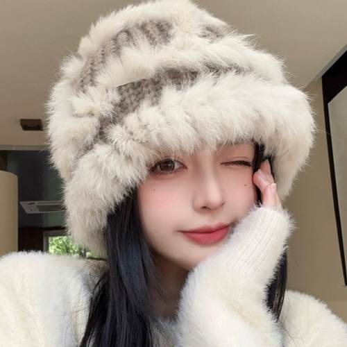 冬季帽子兔毛渔夫帽毛绒绒大脸适合的冬天甜美可爱渔夫帽简约百搭