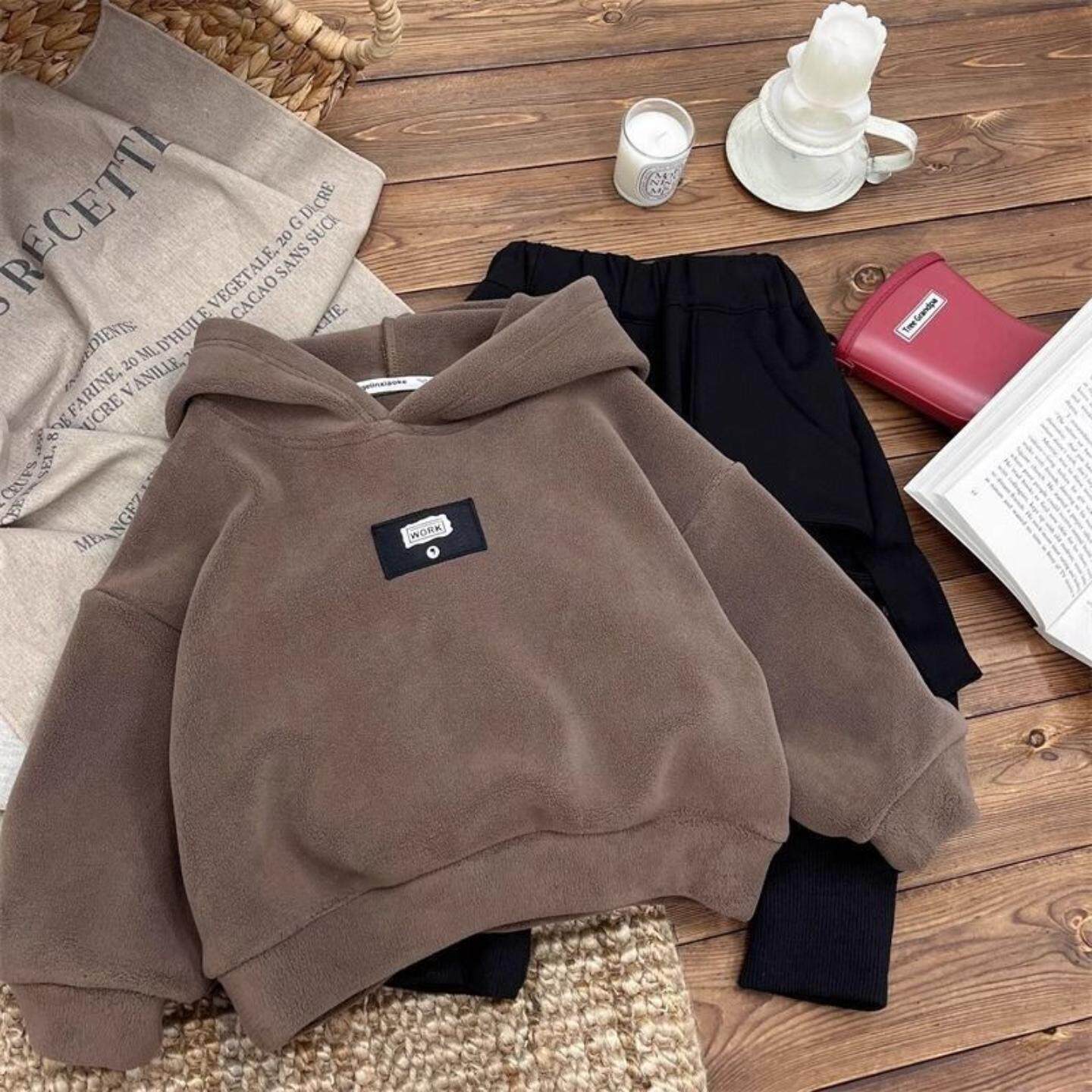 男童加绒加厚卫衣秋冬季韩版潮保暖一体绒儿童男孩宝宝连帽上衣男