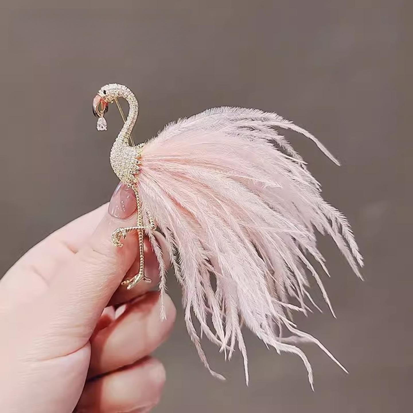 高级感羽毛火烈鸟胸针女精致高档胸花气质别针个性西装大衣配饰品