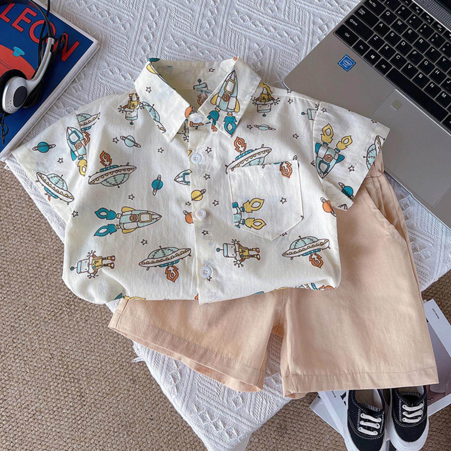 男童衬衫2025新款短袖薄款儿童卡通衬衣小童夏季上衣洋气宝宝套装