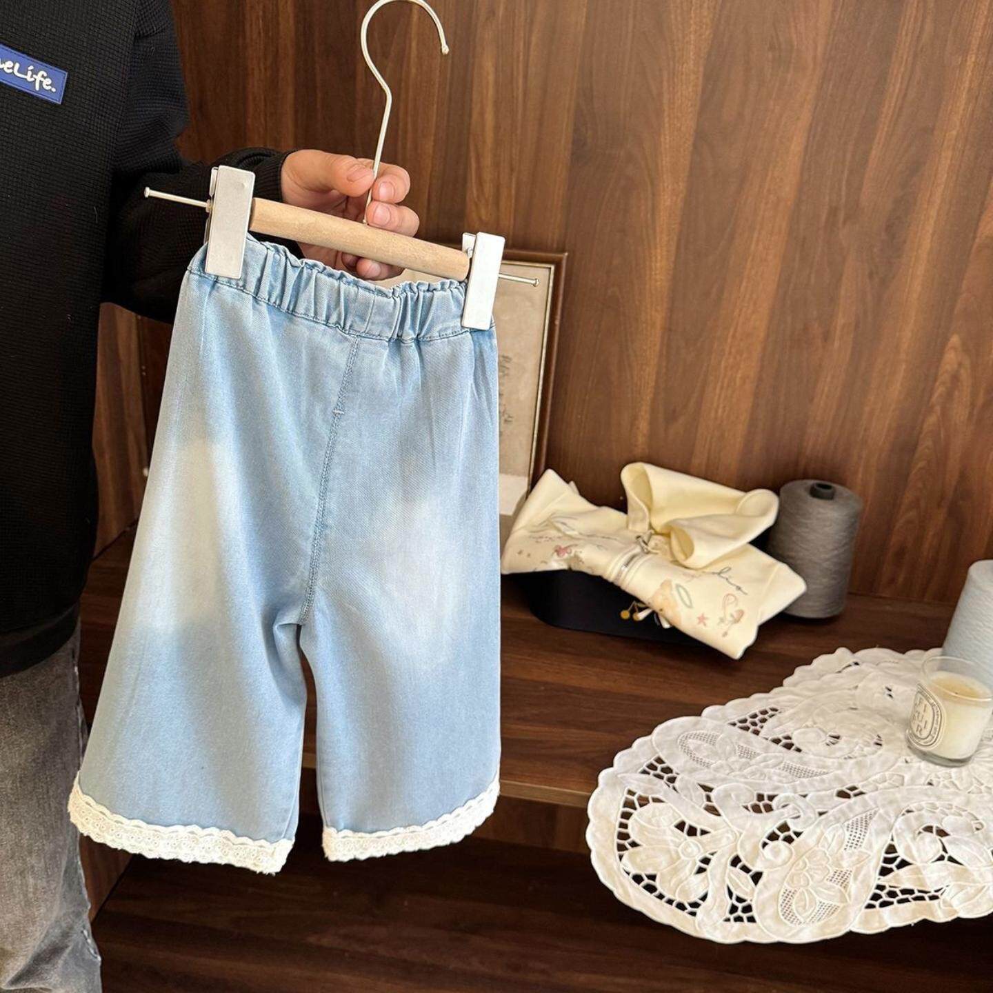 女宝宝凉快薄款超软牛仔裤女婴儿夏季2025新款女童垂感直筒防蚊裤