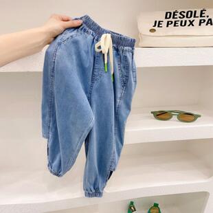 新款儿童牛仔裤夏款薄款裤子男女中小童束脚防蚊裤宝宝清凉休闲裤