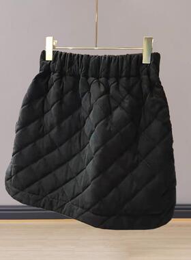 黑色小个子夹棉短裙女2025秋冬新款松紧腰短款一步裙大码半身裙子