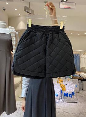韩国东大门2025秋冬新款时尚菱格夹棉压线松紧腰休闲裤女阔腿短裤