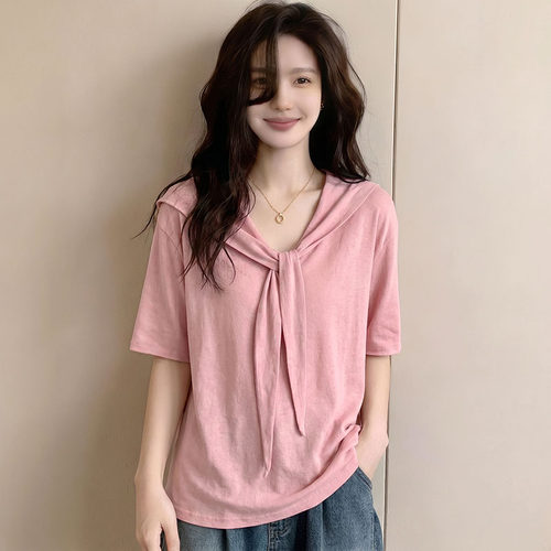 夏季法式高级感甜美风海军领短袖T恤女通勤宽松百搭减龄感上衣潮