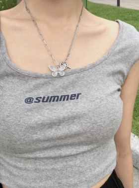 PP自制/2020新款做旧复古蝴蝶项链钛钢OT扣锁骨链男女