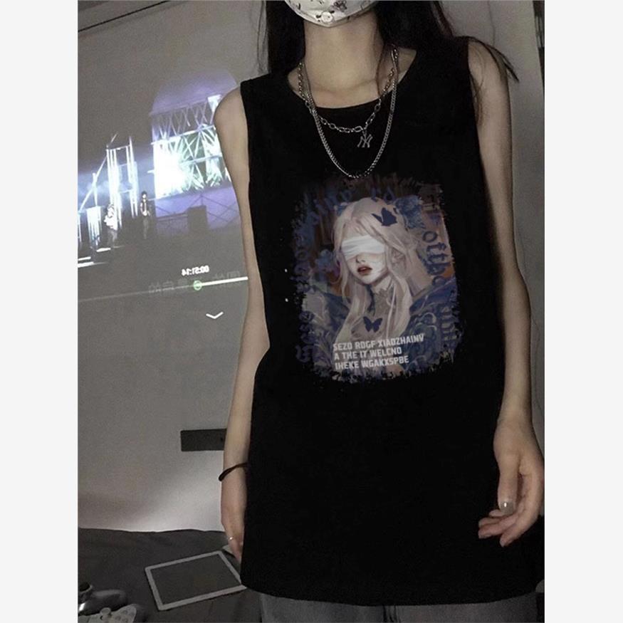 纯棉吊带运动坎肩背心无袖t恤女2025新款夏外穿宽松港风挂脖上衣