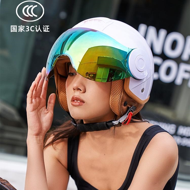 新潮头盔男女摩托车半盔机车内置护耳夏季四分之三头盔3C认证情侣