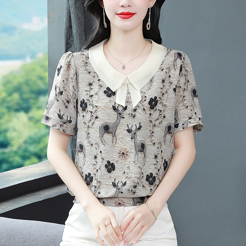 高端真丝印花夏季短袖衬衫