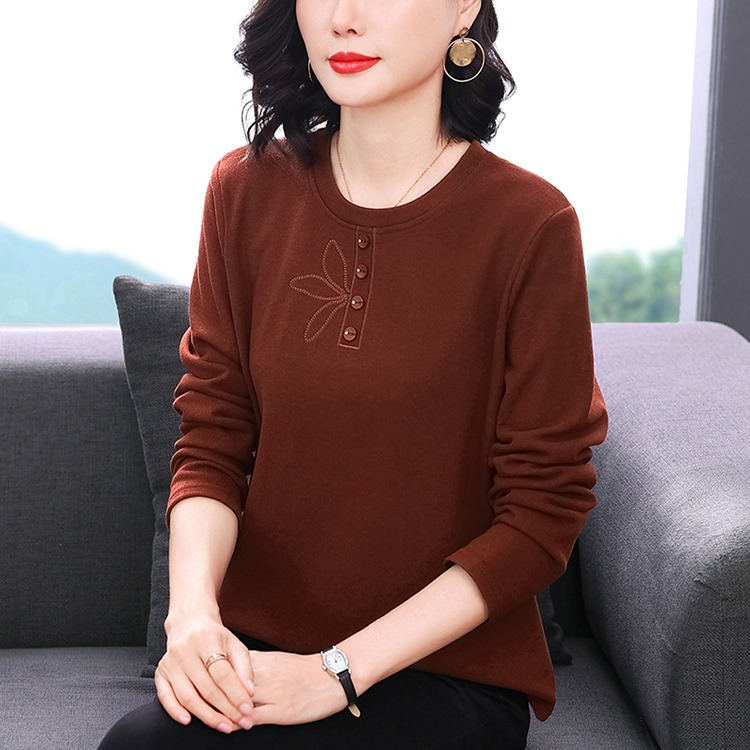 刺绣打底衫圆领长袖上衣