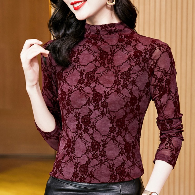 长袖打底衫植绒扎染上衣网纱内搭