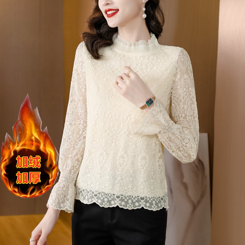 气质蕾丝小衫加绒长袖上衣