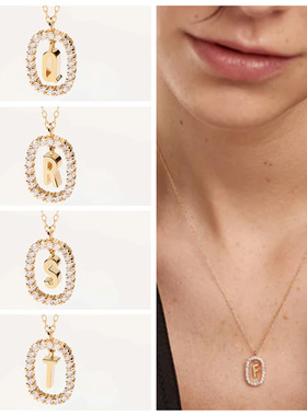 西班牙PD新潮法式小众设计金色英文26个首字母吊坠高级感女士项链