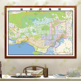 深圳市福田区地图政交通地形带框城区办公室2026装饰画