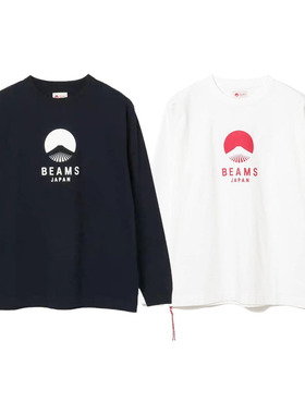 西山好牛BEAMS SSZ定番红绳富士山印花夏季宽松纯棉圆领长袖T恤潮