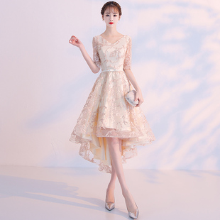 小个子晚礼服裙女高端轻奢小众高级感成人礼生日宴会主持人香槟色