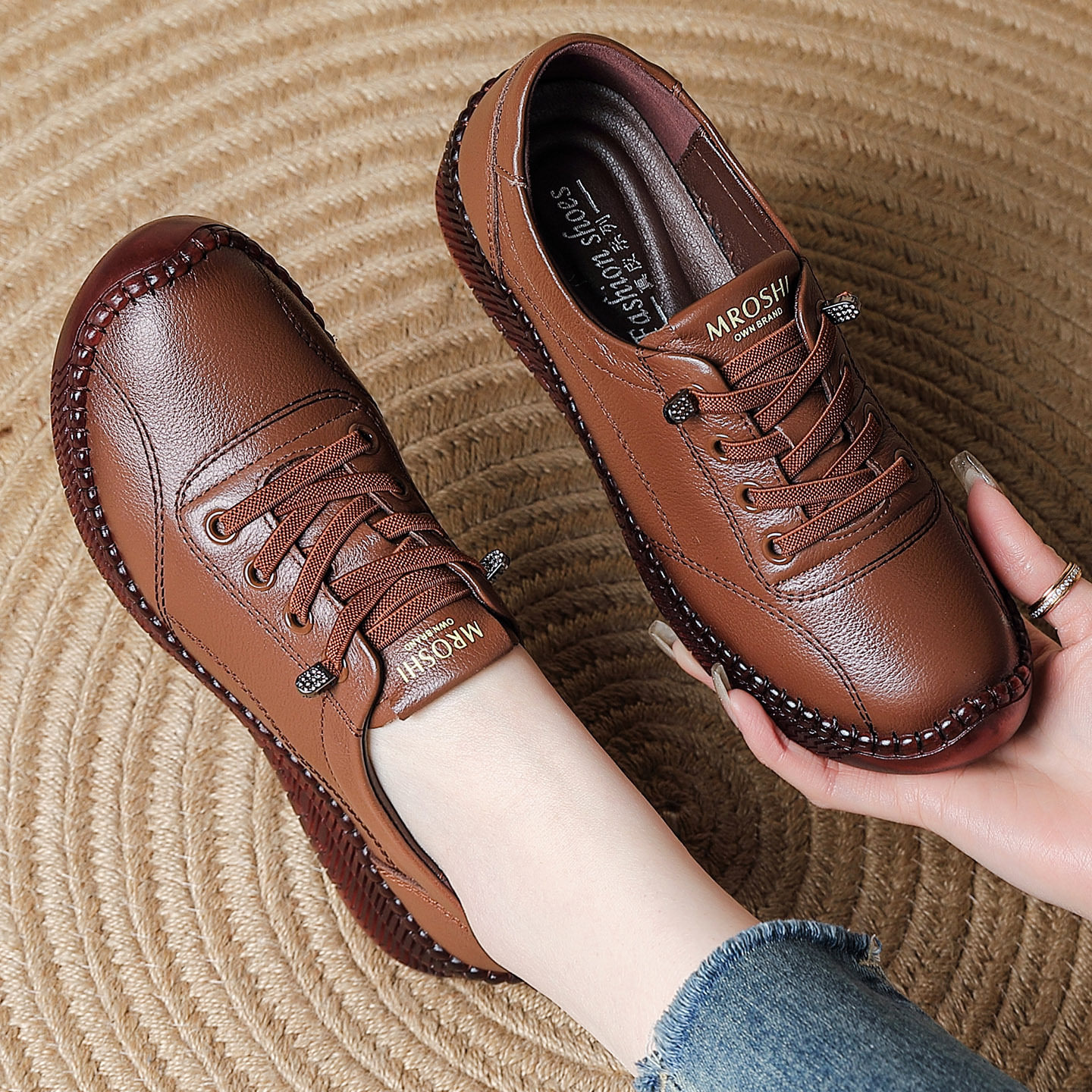 纯牛皮鞋牛筋底单鞋平底松紧带懒人鞋真皮软底防滑中老年妈妈鞋女,女鞋,深口单鞋,淘宝优惠券,粉丝福利购,淘宝优惠卷