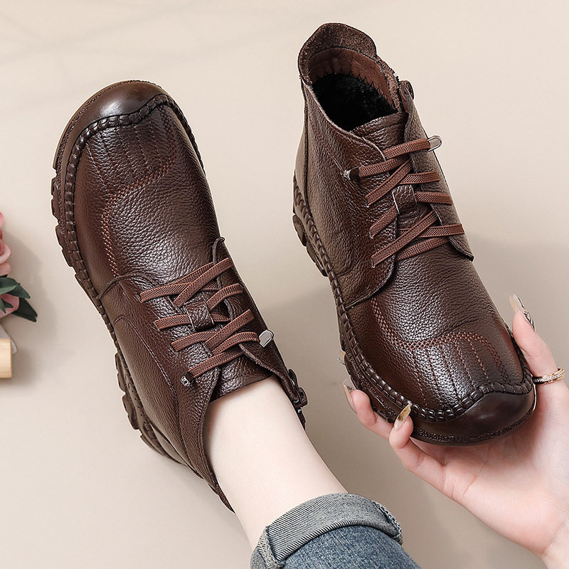 头层牛皮~2025冬中老年加绒短靴休闲靴女软底防滑棉靴真皮妈妈鞋,女鞋,时尚雪地靴,淘宝优惠券,粉丝福利购,淘宝优惠卷