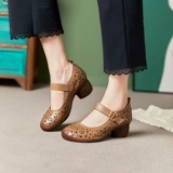 Летние нескользящие босоножки, комфортные тапочки в стиле Crocs, из натуральной кожи, удобны для женщин в возрасте, средний каблук, широкий устойчивый каблук, мягкая подошва, для среднего возраста