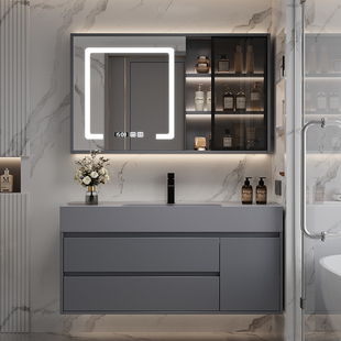 浴室柜组合纳米微晶石一体盆卫生间洗手盆柜组合岩板洗脸盆洗漱台