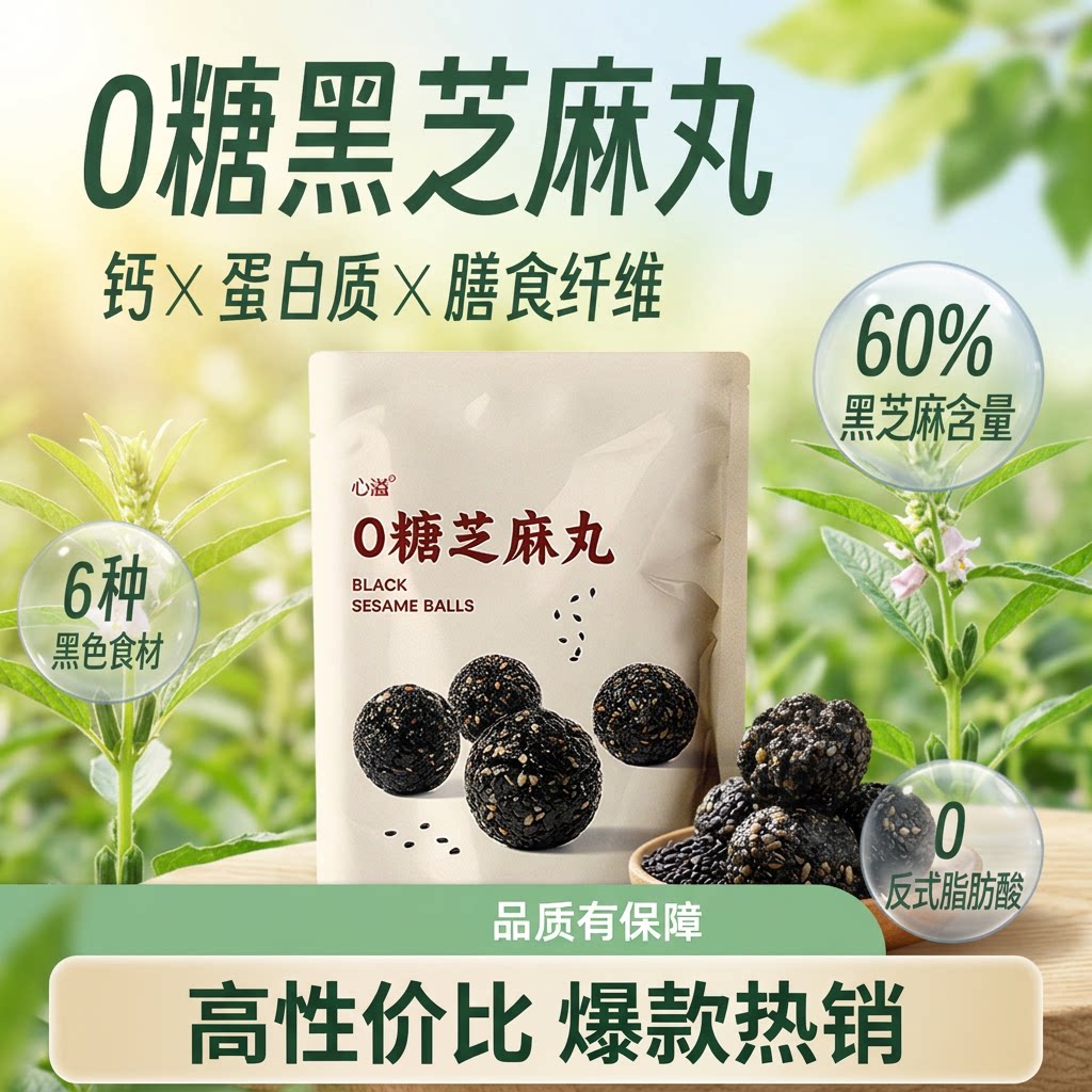 心溢0糖黑芝麻丸高钙高蛋白质六黑米黑豆桑葚无添加蔗糖代餐袋装