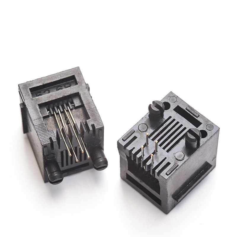 RJ11插座RJ12插座52-6P4C带边立式黑色耐温RJ11电话水晶头母座