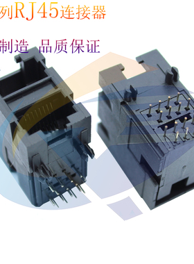 RJ45连接器59B2X1无灯全塑黑色90度8P8C上下两层RJ45网络接口母座