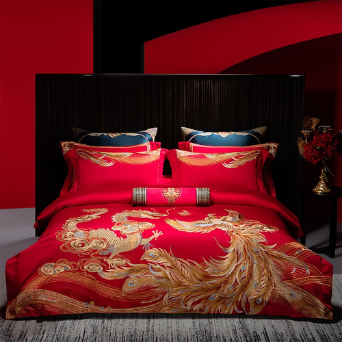 思辰高档婚庆四件套140支大红色