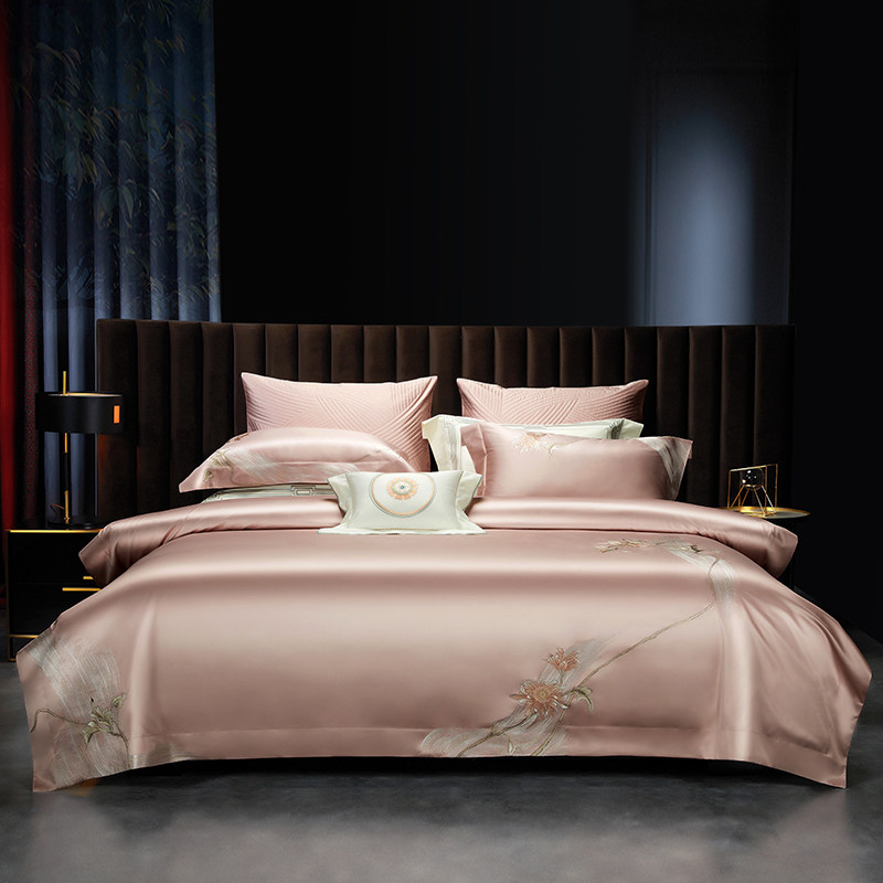 思辰150支长绒棉结婚四件套粉色刺绣被套高端新中式婚庆床上用品,床上用品,床品套件/四件套/多件套,淘宝优惠券,粉丝福利购,淘宝优惠卷