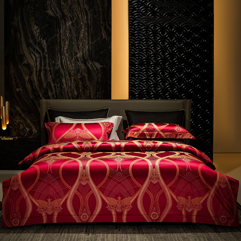 140支欧式婚庆四件套大红喜庆结婚新婚被套喜被婚房婚庆床上用品