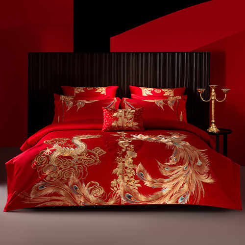 140支全棉喜庆大红色婚庆四件套