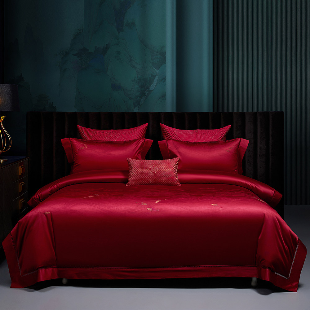 思辰高档婚庆四件套结婚床上用品大红七件套婚嫁喜被全棉新婚套件