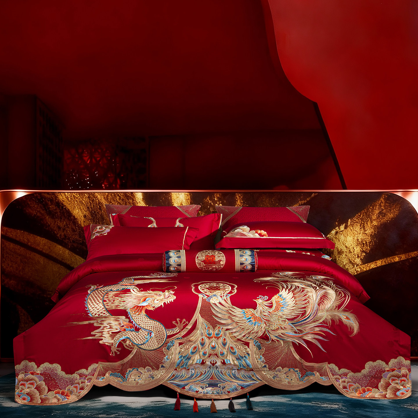 思辰中式140S全棉结婚四件套纯棉高端龙凤刺绣床上用品喜被全套装,床上用品,婚庆床品套件,淘宝优惠券,粉丝福利购,淘宝优惠卷