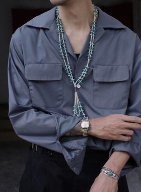 【sale】Bardoc 限定sports shirts古巴领竹纤维烟色灰衬衣男女款