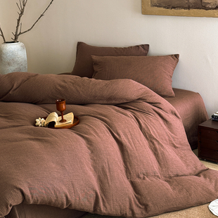 4件 素色全棉A类色织提花双层纱床上四件套纯棉被套床上用品一套装